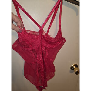 French Affair Lingerie Teddy L One Piece Bodysuit Red Wicked Pull On Allover
